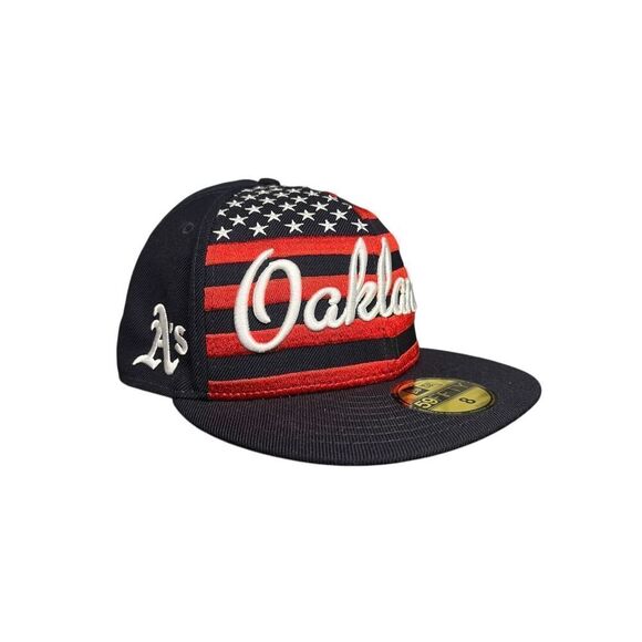 New Era Men’s 8 Oakland A’s Script Over Flag Fitted Hat Fan Apparel Baseball Cap - Picture 1 of 7